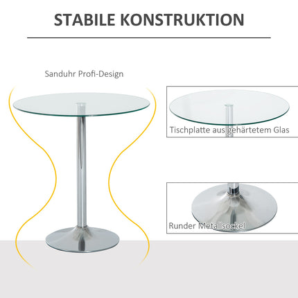 Table à manger ronde en verre, 70 cm, base en métal