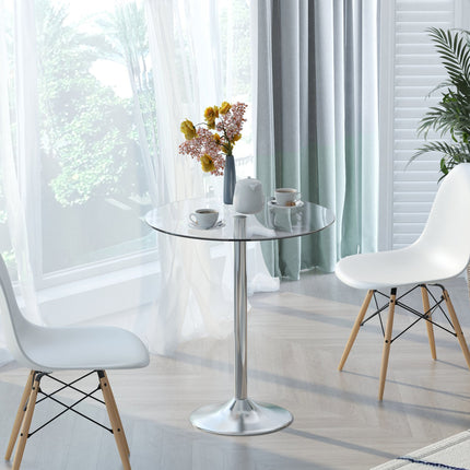 Table à manger ronde en verre, 70 cm, base en métal