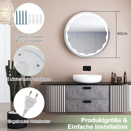 Runder LED Badspiegel 60 cm, Antibeschlag, Dimmbar