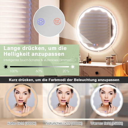 Runder LED Badspiegel 60 cm, Antibeschlag, Dimmbar