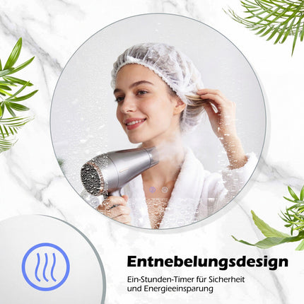 Miroir de salle de bain rond à LED avec fonction antibuée et éclairage réglable