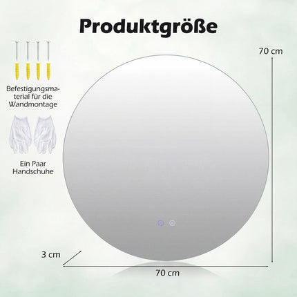 Miroir de salle de bain rond à LED avec fonction antibuée et éclairage réglable