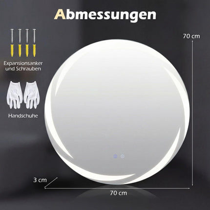 Runder LED-Badezimmerspiegel mit dimmbarem Licht und Antibeschlagfunktion