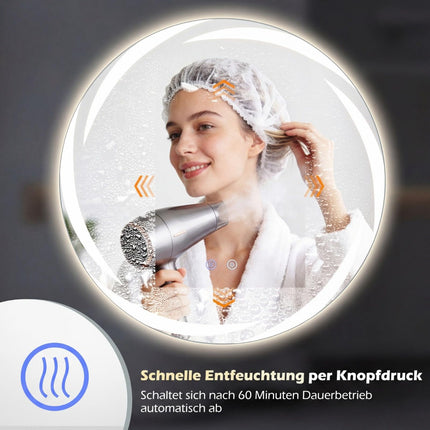 Runder LED-Badezimmerspiegel mit dimmbarem Licht und Antibeschlagfunktion