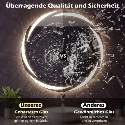 Runder LED-Badezimmerspiegel mit dimmbarem Licht und Antibeschlagfunktion