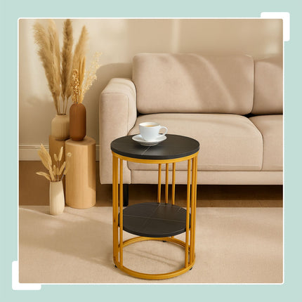 Table d'appoint ronde aspect marbre à 2 niveaux