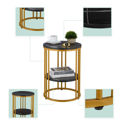 Table d'appoint ronde aspect marbre à 2 niveaux