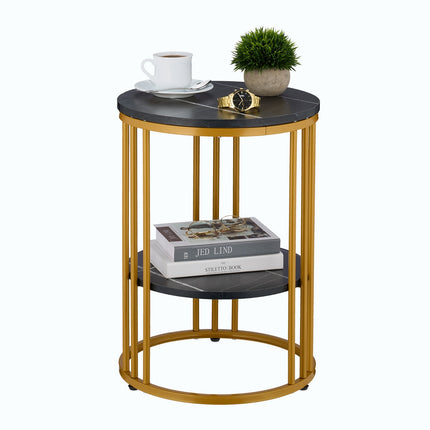 Table d'appoint ronde aspect marbre à 2 niveaux