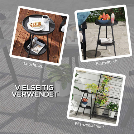 Runder Balkontisch aus Metall, zweistöckiges Design, Schwarz