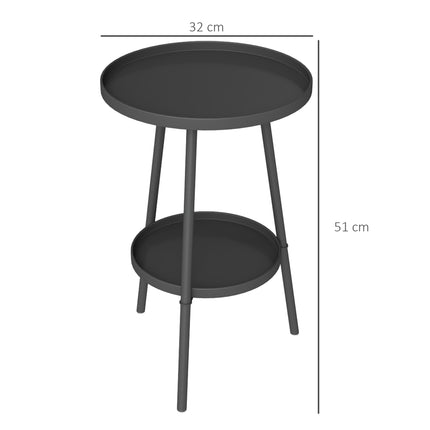 Runder Balkontisch aus Metall, zweistöckiges Design, Schwarz