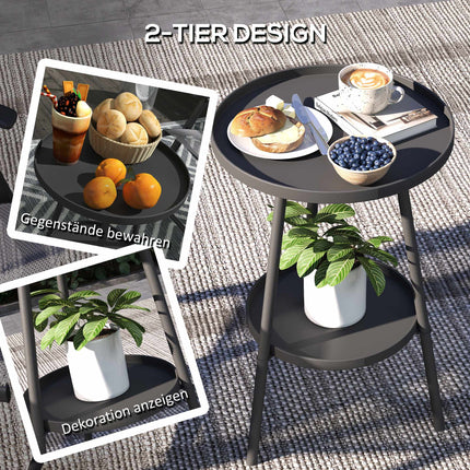 Runder Balkontisch aus Metall, zweistöckiges Design, Schwarz