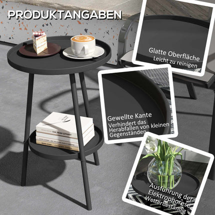 Runder Balkontisch aus Metall, zweistöckiges Design, Schwarz
