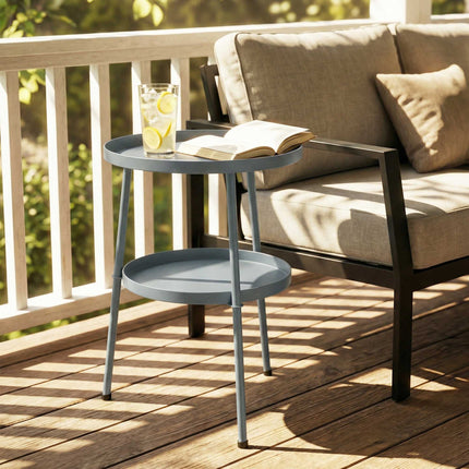Table d'appoint ronde en métal pour extérieur, 36 cm, gris foncé