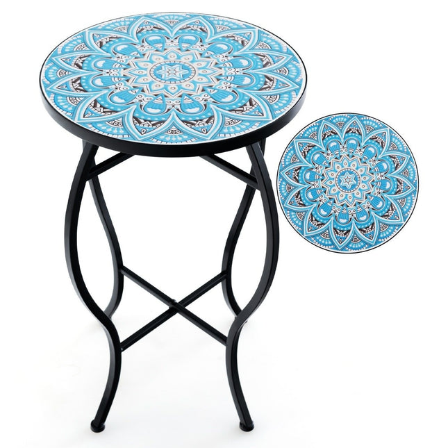Table d'appoint ronde en mosaïque - 35 x 55 cm, bleu/noir