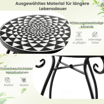 Runder Mosaik-Beistelltisch, Metall & Keramik, 30x50 cm