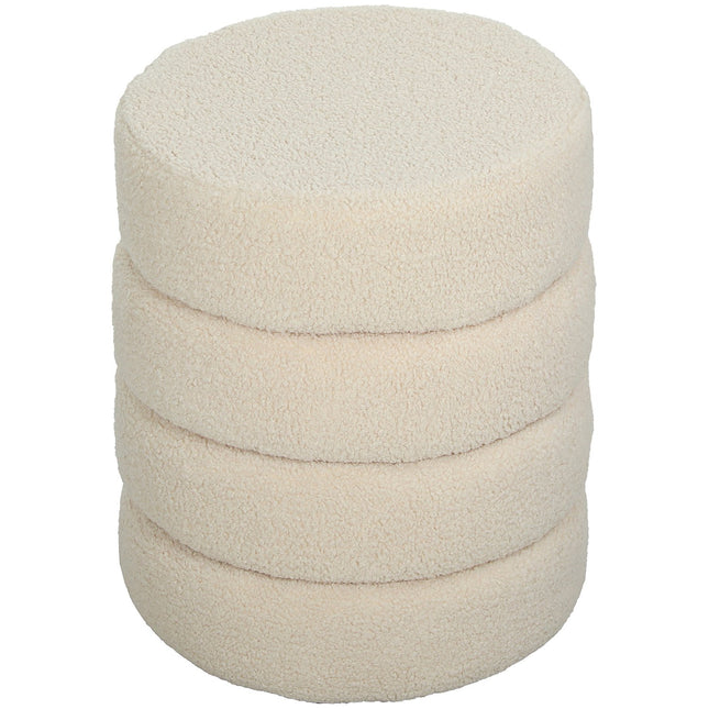 Round Ottoman, Teddy Fleece, 120kg Capacity, Beige