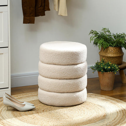 Runder Ottoman, Teddyfleece, 120 kg Tragkraft, Beige