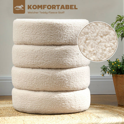 Runder Ottoman, Teddyfleece, 120 kg Tragkraft, Beige