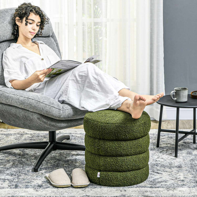 Pouf rond en polaire Teddy, capacité de charge 120 kg, vert