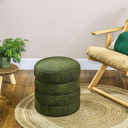 Pouf rond en polaire Teddy, capacité de charge 120 kg, vert