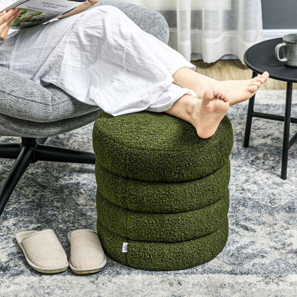 Pouf rond en polaire Teddy, capacité de charge 120 kg, vert