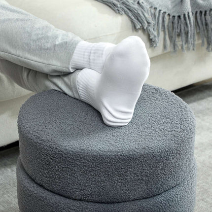Pouf rond en polaire Teddy, gris foncé, capacité de charge : 120 kg