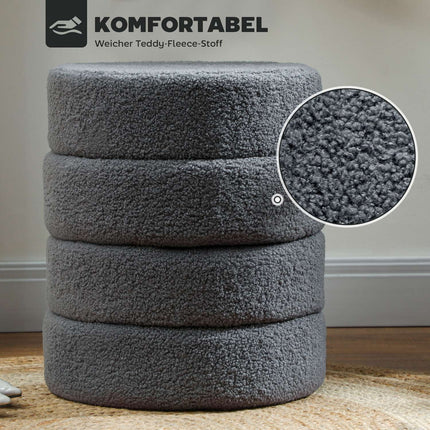 Pouf rond en polaire Teddy, gris foncé, capacité de charge : 120 kg