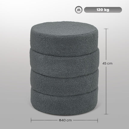 Pouf rond en polaire Teddy, gris foncé, capacité de charge : 120 kg