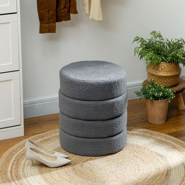 Runder Pouf, Teddyfleece, Dunkelgrau, 120 kg Tragkraft