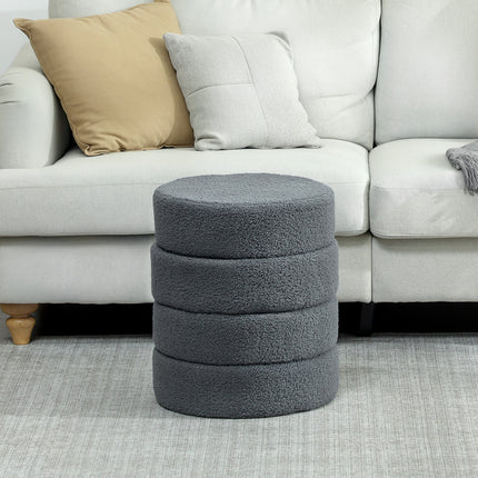 Pouf rond en polaire Teddy, gris foncé, capacité de charge : 120 kg