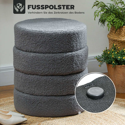Pouf rond en polaire Teddy, gris foncé, capacité de charge : 120 kg