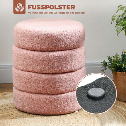 Runder Ottoman, Teddyfleece, Rosa, 120 kg Tragkraft, 40x45 cm