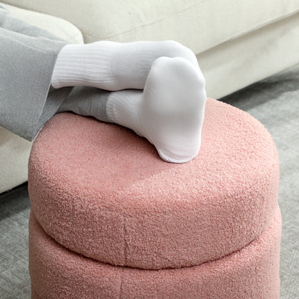Runder Ottoman, Teddyfleece, Rosa, 120 kg Tragkraft, 40x45 cm