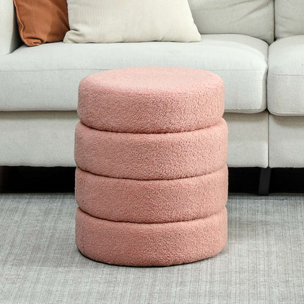 Runder Ottoman, Teddyfleece, Rosa, 120 kg Tragkraft, 40x45 cm
