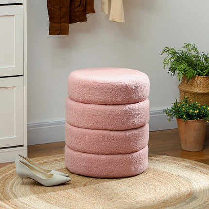 Runder Ottoman, Teddyfleece, Rosa, 120 kg Tragkraft, 40x45 cm