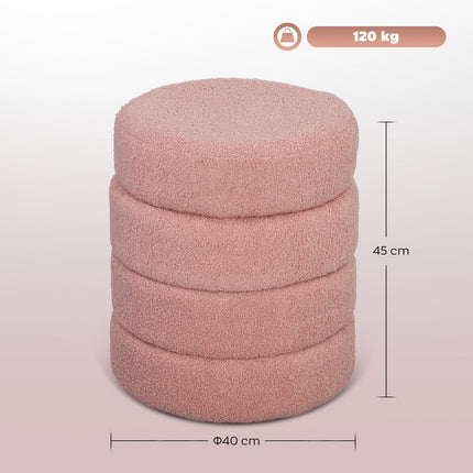 Runder Ottoman, Teddyfleece, Rosa, 120 kg Tragkraft, 40x45 cm