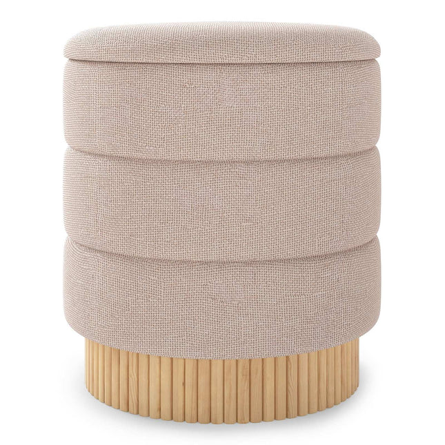 Round Ottoman with Storage, Removable Lid, Beige Chenille