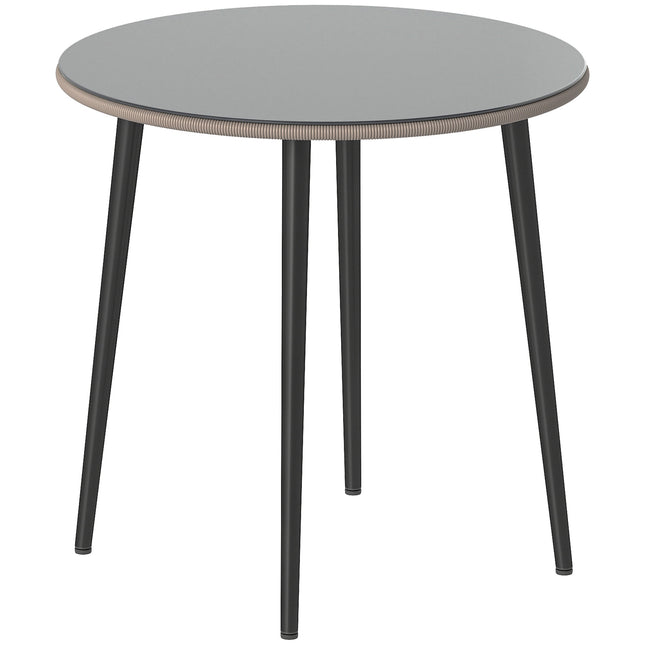 Runder Outdoor-Esstisch, 80 cm, Glas & Rattan
