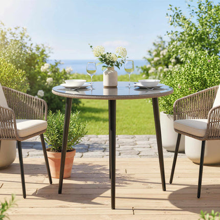 Table de jardin ronde, 80 cm, verre et rotin