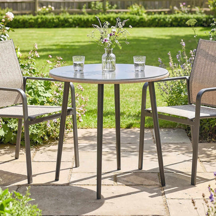 Table de jardin ronde, 80 cm, verre et rotin