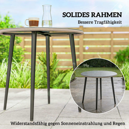 Table de jardin ronde, 80 cm, verre et rotin