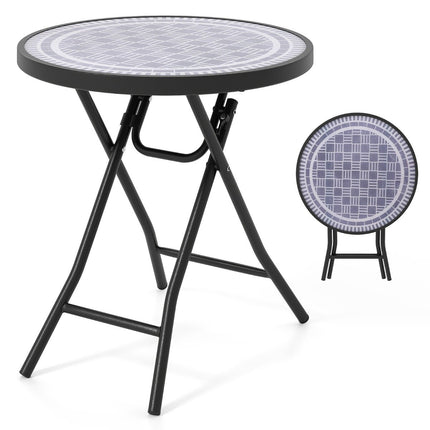 Runder Terrassen-Couchtisch mit Platte aus gehärtetem Glas und Metallrahmen, klappbarer Beistelltisch, Grau