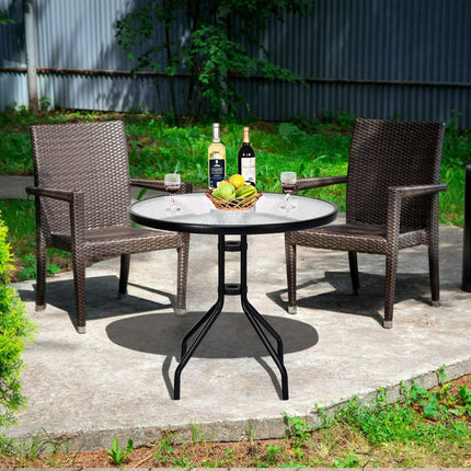 Runder Terrassentisch 70cm, gehärtetes Glas, Schirmloch