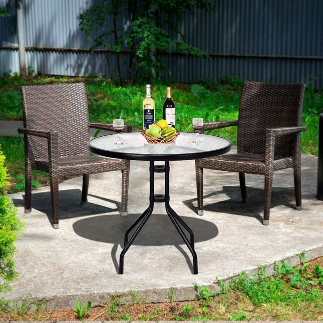 Runder Terrassentisch 70cm, gehärtetes Glas, Schirmloch