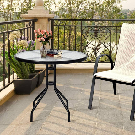 Runder Terrassentisch 70cm, gehärtetes Glas, Schirmloch