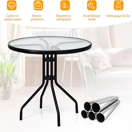 Runder Terrassentisch 70cm, gehärtetes Glas, Schirmloch