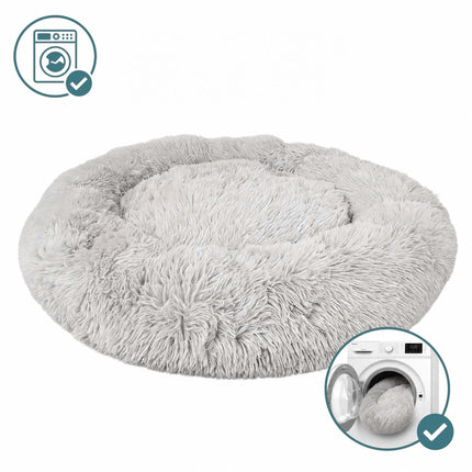 Rundes Plüsch-Hundebett, 100 cm, Hellgrau
