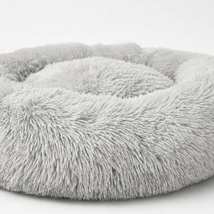 Coussin rond en peluche pour chien, 60 cm – Gris clair