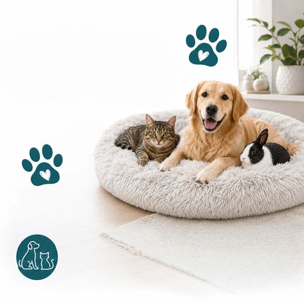 Coussin rond en peluche pour chien, 60 cm – Gris clair