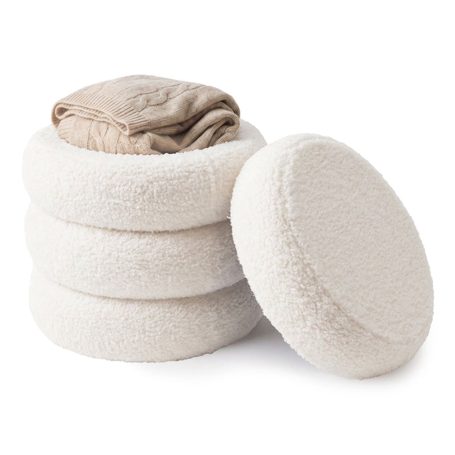 Runder Plüsch-Hocker – Teddy-Stoff, gepolsterter Sitz